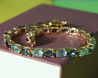 London Blue Topaz Dainty Tennis Bracelet, Chain Link Bracelet Bridal Wedding Anniversary Gifts Christmas Gift For Mother Wife love