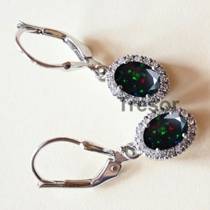 14K Black Opal Dangle Drop Earrings, Unique Black Opal Earrings,Sterling Silver Stud Anniversary engagement Gift for Mother, Opal Lever back