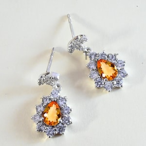 Beautiful Citrine Dangle Drop Earrings, Oval cut Citrine lever back Earrings jewelry set, Sterling Silver Stud engagement Gifts for Mother