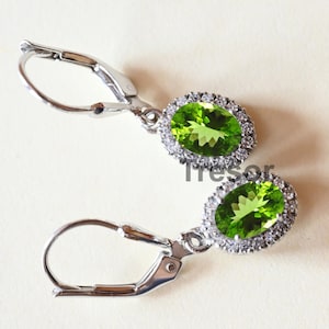 Boucles d'oreilles faites à la main vintage 14K Peridot Dangle Drop, Boucles d'oreilles Peridot, Cadeau de fiançailles Sterling Silver Stud Anniversaire pour l'amour de la femme mère