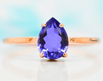 タンザナイト✧︎*ローズゴールド リング ヴィンテージタンザナイト宝石リング：ローズゴールドメッキ