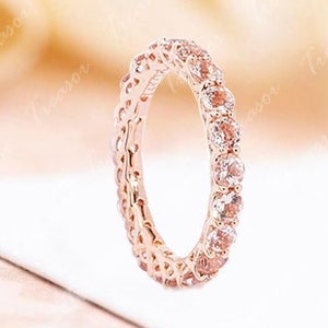 Morganite Wedding Band Ring, Morganite Eternity Band, Symbolic For Eternal Love, Wedding Bridal Ring for Women, Anniversary Gifts For Her