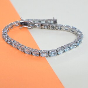 Amazing Aquamarine Tennis Bracelet, Natural Aquamarine Chain Link Bracelet, Aquamarine Dainty Bracelet Jewelry Anniversary Gifts For mother
