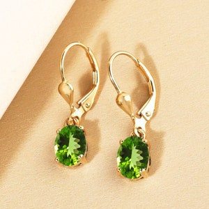 Amazing Peridot Dangle Drop Earrings, Oval cut  Sterling Silver Peridot Earrings, Anniversary engagement Gift Peridot Lever back for Mother