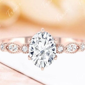 Amazing Moissanite Engagement Ring, 14K Solid Gold Oval White Diamond Wedding Statement Ring, Personalized Moissanite Ring Gifts for Mother