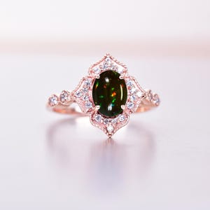 Ovaal geslepen 14K vergulde zwarte opaal ring verlovingsring, opaal bruids statement ringen voor vrouwen, vintage verjaardag cadeaus voor moeder