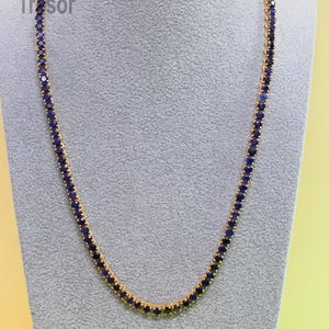 Vintage Blue Sapphire Necklace, Bridal Wedding Necklace Tennis Necklace Chain Link Necklace, Anniversary Gift ,Engagement Gift For Mom love