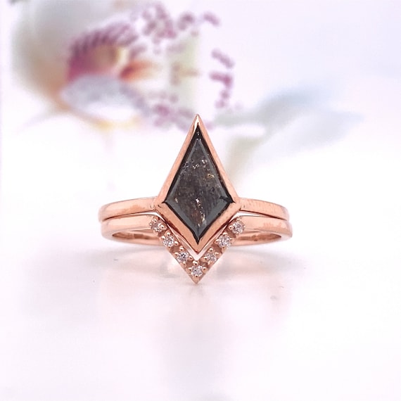 2 Carat 14K Rose Gold Salt and Pepper Diamond Ring Set Kite Shape