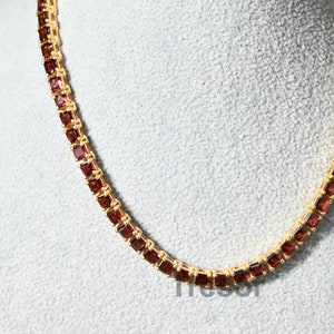 4 MM Square cut Garnet Tennis Necklace, Unique Garnet Chain Link Necklace, Ultimate Anniversary Natural Garnet Necklace Gifts For Mother Her