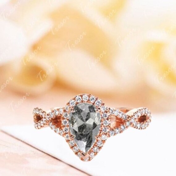Salt and Pepper Diamond Engagement Ring Twisted Band Pear Etsy