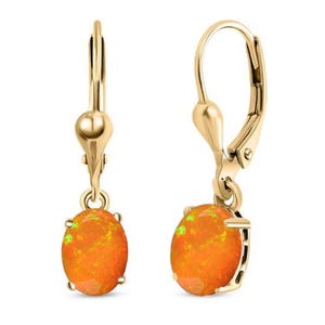 Beautiful Oval Shape Fire Opal Lever Back Earrings Fire Opal Earrings 925 Sterling Silver Stud Anniversary Gift for Mom Wife Love