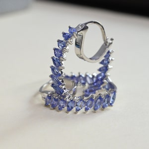 14K Vintage Tanzanite Marquise Hoop Earrings, Tanzanite Earrings, Sterling Silver Stud Anniversary engagement Gift for Mother Wife Love