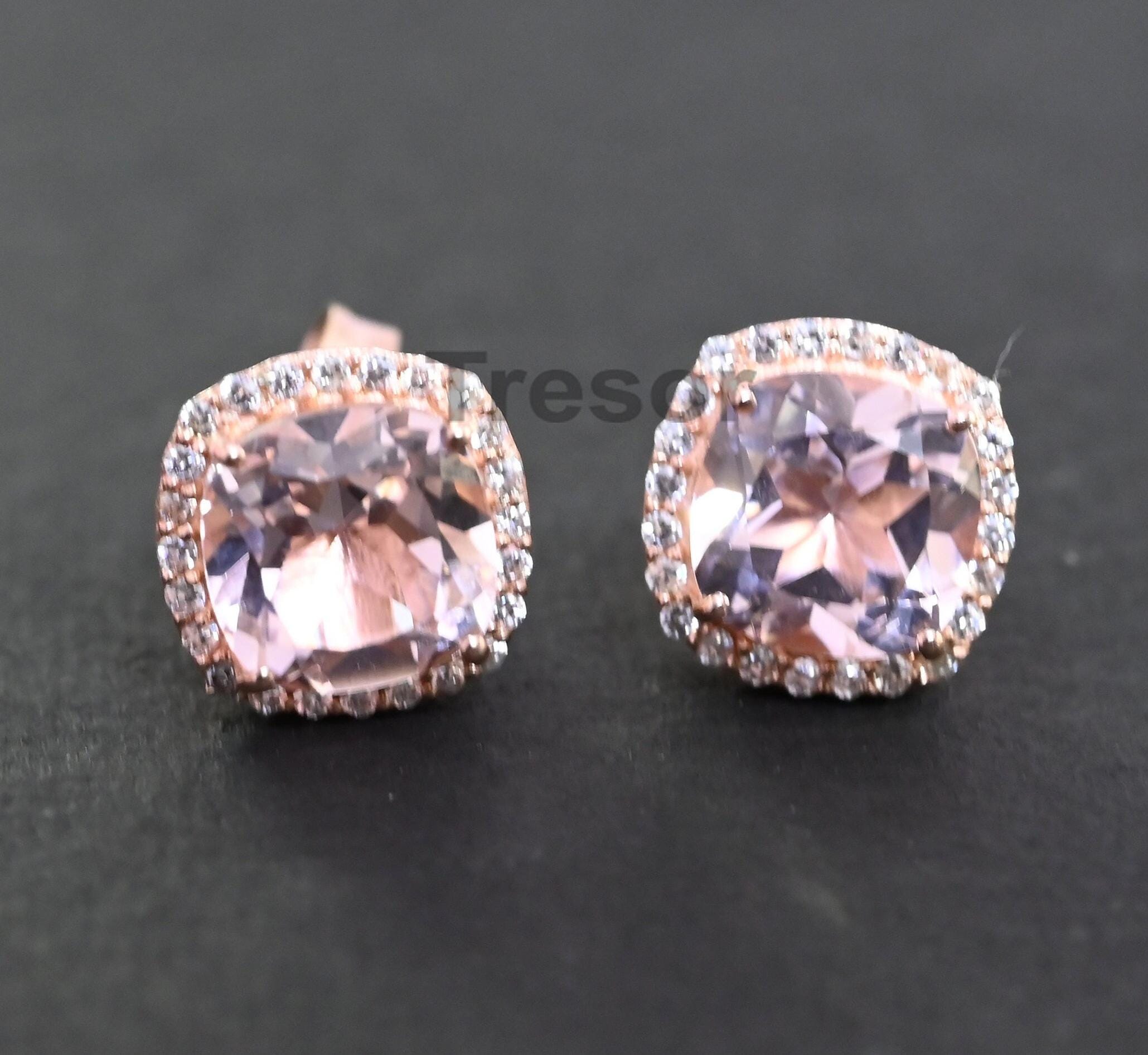 Cushion Cut Morganite Stud Earrings