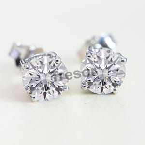Moissanite Stud Earrings, Round cut Moissanite Bridal wedding Earrings, Sterling Silver Stud Anniversary engagement Jewelry for Mother Love