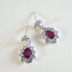 Pear Shape Dangle Drop Ruby Earrings, Pear cut Ruby Earrings, Sterling Silver Stud Anniversary engagement Gift for Mother Ruby Lever back