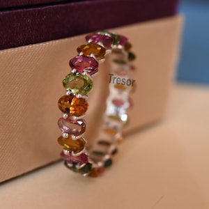 14K Solid gold Multi Tourmaline Engagement Ring, Handmade Rainbow Bridal Wedding Full eternity Ring Jewelry, Anniversary gifts for mother