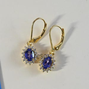 Incroyables boucles d'oreilles leviers en tanzanite, boucles d'oreilles pendantes en tanzanite naturelle, cadeau de fiançailles d'anniversaire en argent sterling pour mère et épouse