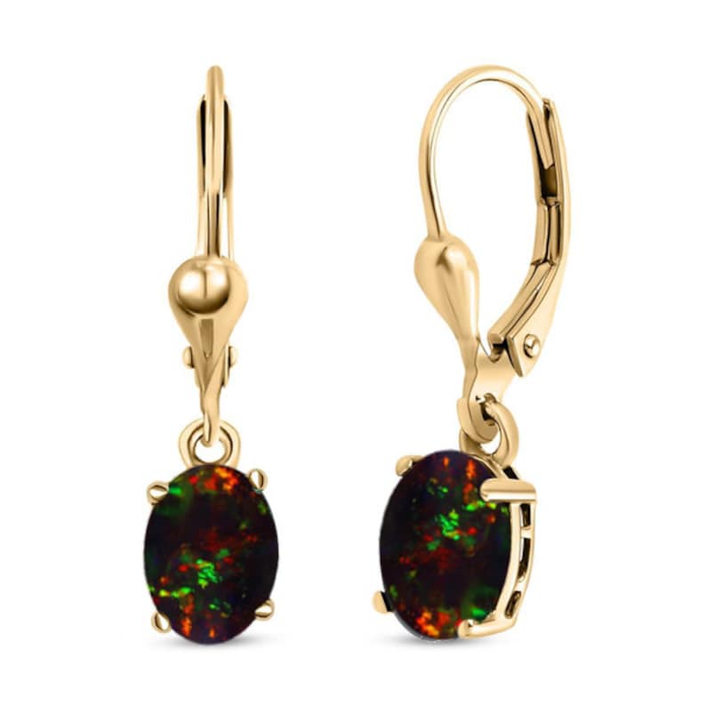 Black Opal Dangle Drop Earrings Oval Cut Black Opal Earrings Etsy