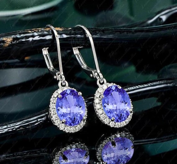 Tanzanite Lever Back Earrings, Natural Tanzanite Lever Back Dangle
