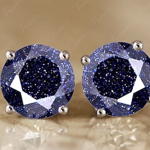 Minimal Blauer Sandstein Ohrstecker, Einzigartige Rund geschnitten Sandstein Braut Hochzeit Ohrringe, Silber Ohrstecker Jahrestag Verlobung Geschenk für Mutter