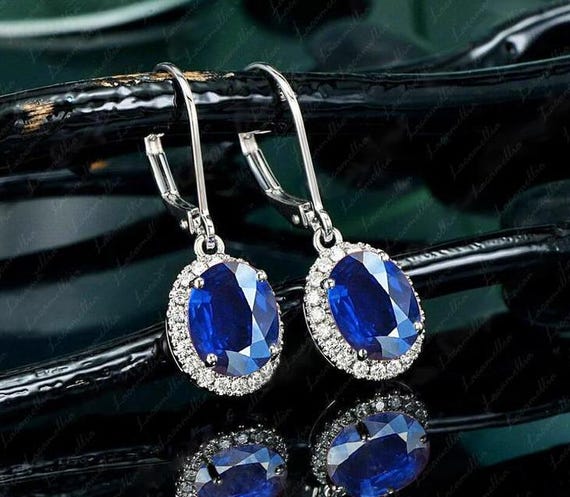 Blue Sapphire Dangle Drop Lever Back Earrings Blue Sapphire