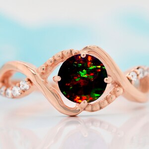 Anillo de compromiso vintage minimalista con diamantes y ópalo negro, anillo de compromiso nupcial con ópalo negro, anillos de diamantes negros como regalo para madre y esposa
