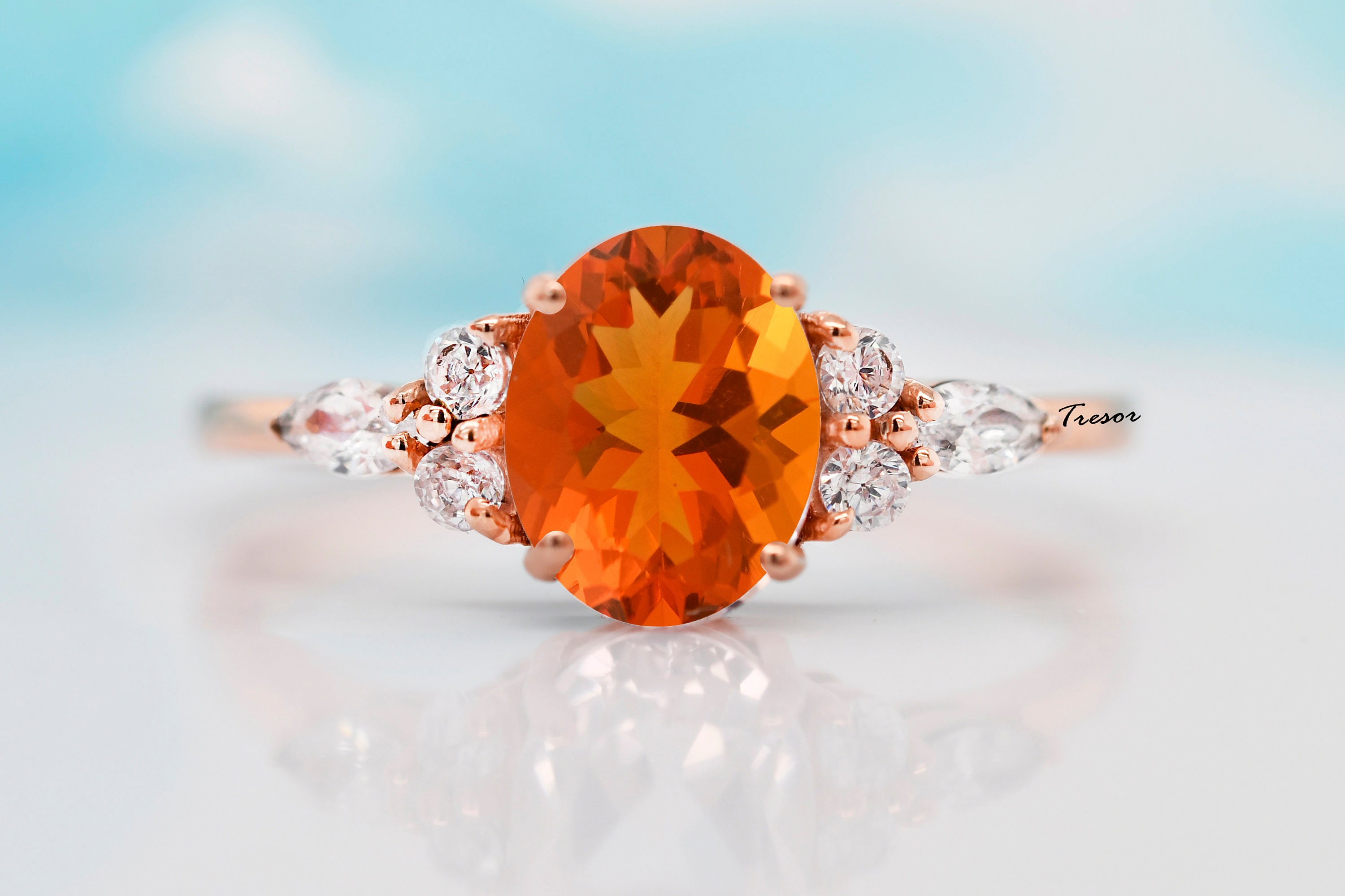 Vintage Fire Opal Engagement Ring Minimal 14K Solid Gold Etsy