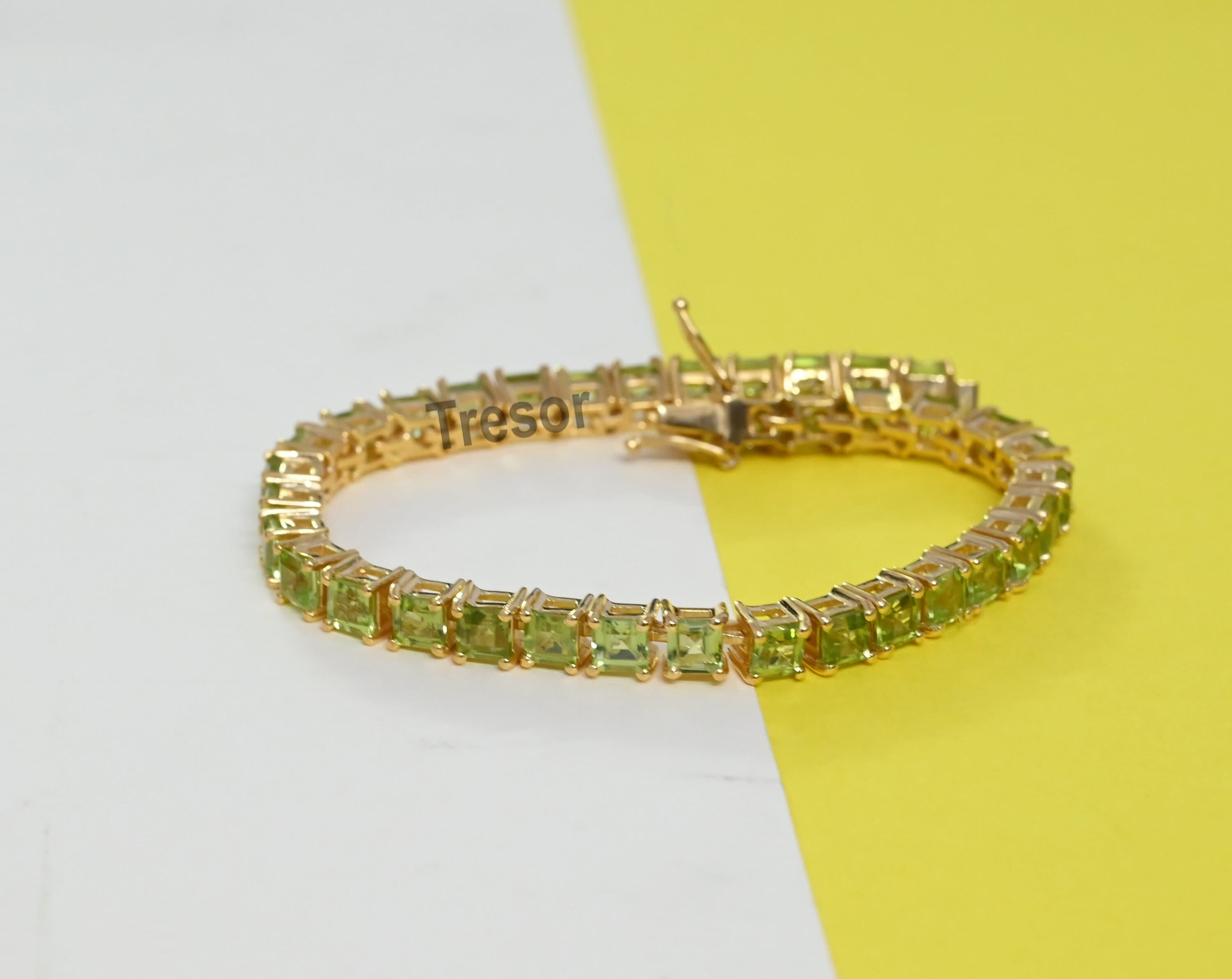 Vierkant geslepen peridot tennisarmband verlovingscadeau, handgemaakte peridot-schakelarmband bruidshuwelijkscadeau, jubileumcadeau voor moeder liefde