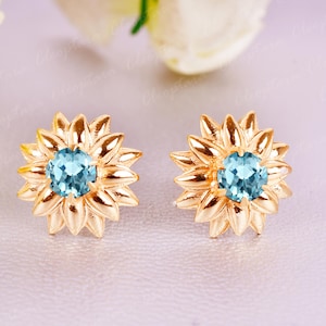 Beautiful Aquamarine Stud Earrings, Natural Aquamarine Bridal wedding Studs, vintage Anniversary engagement Stud Earrings for Mother