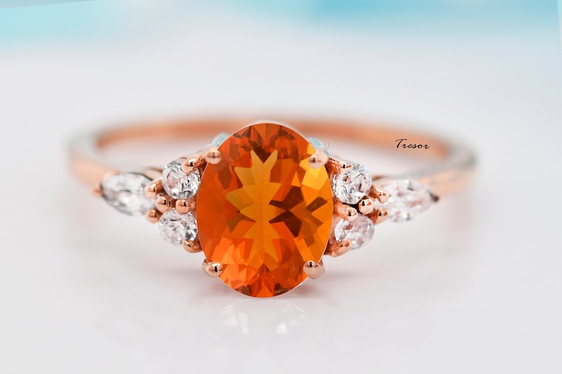 Vintage Fire Opal Engagement Ring Minimal 14K Solid Gold Etsy