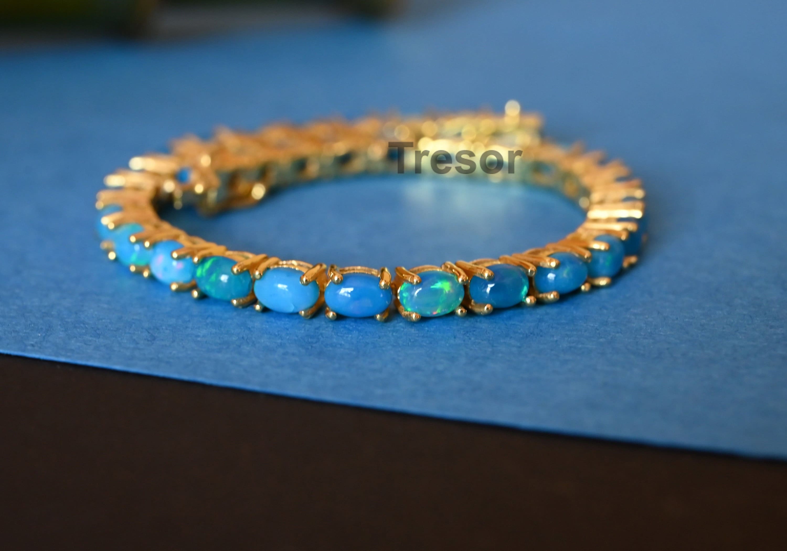 B88 シーブルーカラーオパールブレスレット Paraiba Blue Opal Tennis Bracelet, Chain Link Bracelet Bridal