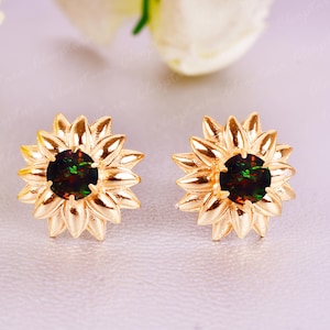 unique Black Opal Stud Earrings, Round cut Fire Opal Bridal wedding Earrings, Sterling Silver Stud Anniversary engagement Gift for Mother