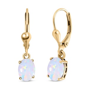 Natural Opal Dangle Drop Earrings, Oval cut white Opal Earring Sterling Silver Opal Lever back Earring Anniversary engagement Gift for Mom