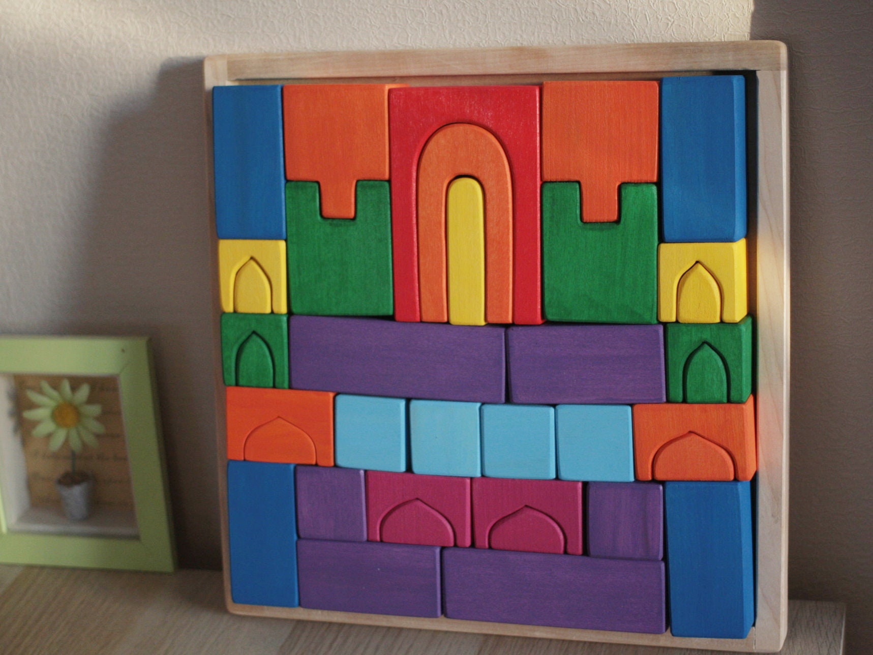Painted Wooden Building Blocks Imaginative Play Wooden Puzzle Etsy