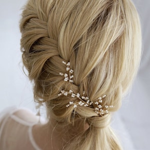 Pearl Wedding Hair Pins Set: Golden Twig Bridal Hair Piece