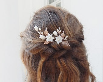 Bridal rose gold hair piece, Flower hair pins Set of 2, Bridal hair pins Wedding hair piece, Flower hair comb