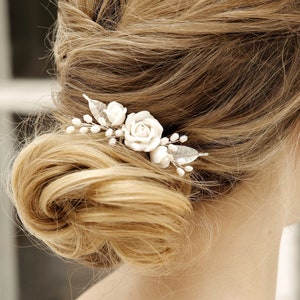 Bridal flower hair comb Wedding floral hair piece Brida floral comb Flower hair pins Silver hair piece