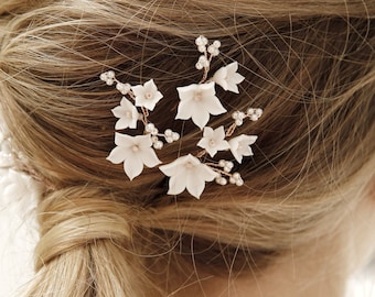 Bridal flowers hair pins, Wedding white hair piece, Bridal floral hairpins, Flower hair pins, Rustic hair piece