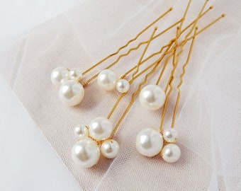 Bridal pearl hair pins Set of 5 Wedding hair pins Pearls hair piece Silver hairpin Bridal hairpins Large pearl hair pins