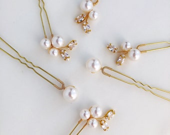 Pearl Wedding Hair Pins: Gold Bridal Hairpiece, Set of 6