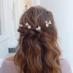 Bridal floral hairpins Wedding white hair piece Bridal flowers hair piece Flower hair pins Rustic hair piece image 9