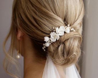 Porcelain Flower Bridal Hair Comb: Wedding Headpiece