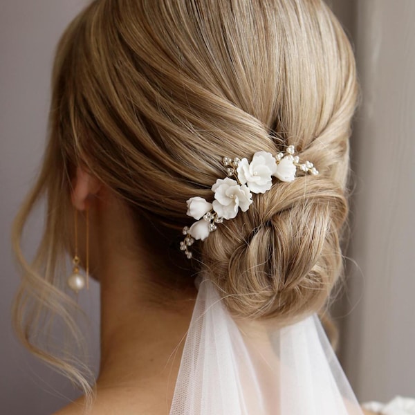 Porzellan Blume Braut Haarkamm: Hochzeit Kopfschmuck