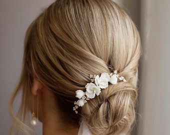 磁器の花のブライダルヘアコーム：ウェディングヘッドピース