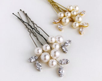 Bridal Pearl Hair Pins Set: Zirconium & Glass Pearl Hairpiece