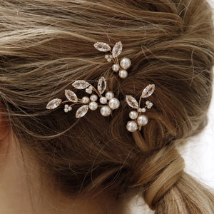 Pearl Wedding Hair Pins with Zirconia Cubes: Bridal Hair Piece