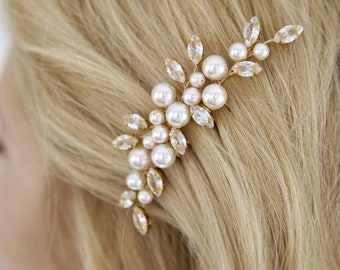 Bridal pearl hair comb Wedding pearl hair piece Pearl hair pins Wedding hair comb with crystal Bridal hair pins