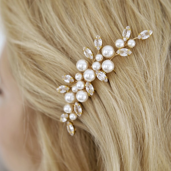Bridal pearl hair comb Wedding pearl hair piece Pearl hair pins Wedding hair comb with crystal Bridal hair pins