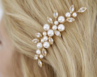 Bridal Pearl Hair Comb: Wedding Hair Piece with Crystal