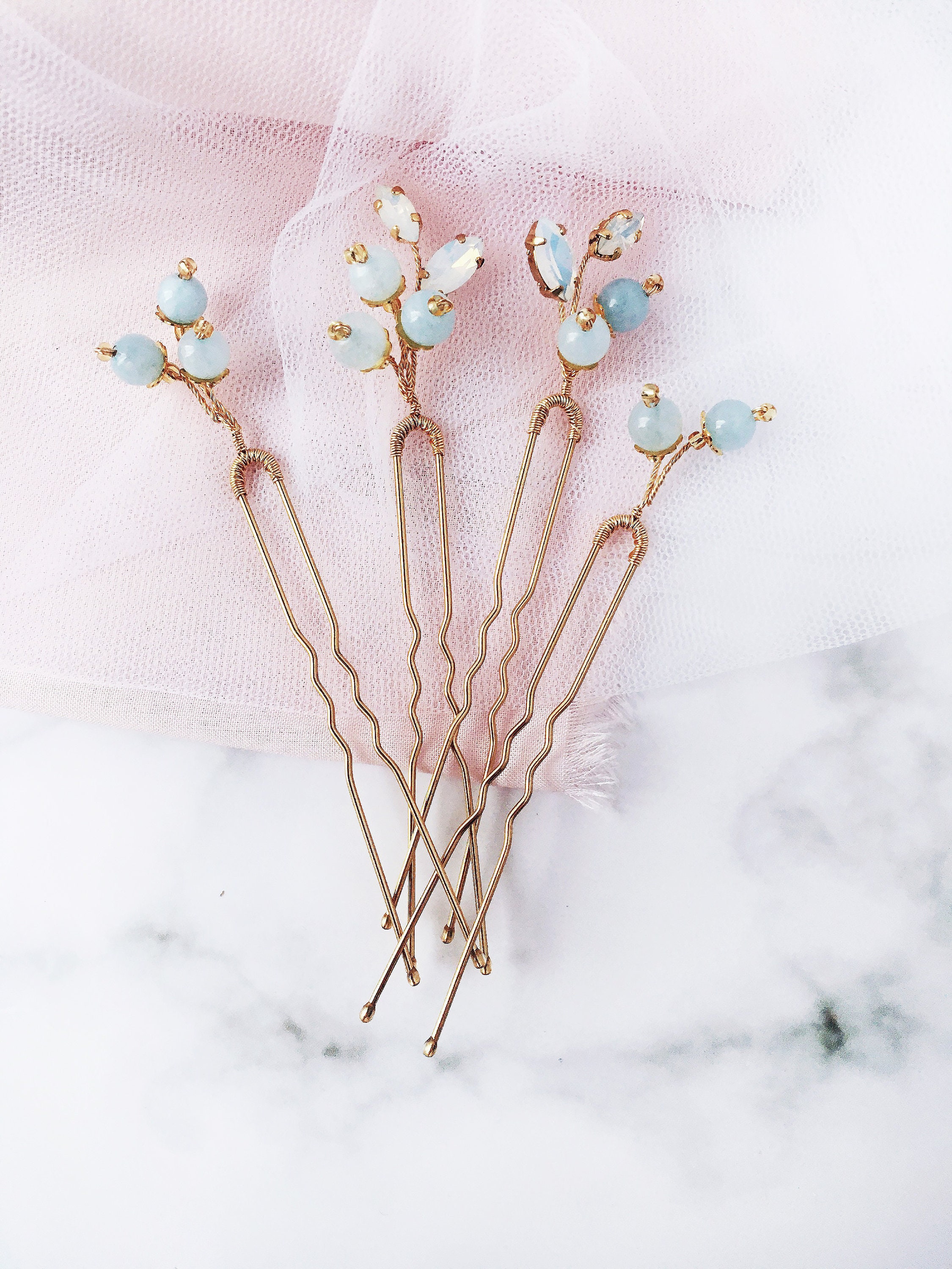 Blue Hair Pins Set of 4 / Bridal Blue Hair Pins Opal Hair Pins Etsy